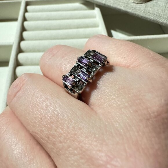 Vintage Amethyst & Marcasite 925 Sterling Silver Ring Size 7 Art Deco - Picture 4 of 11